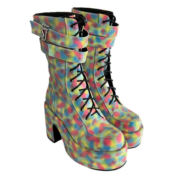 Shane Justin Rainbow Iridescent Platform Boots EDM Rave Dance Party 36 - Picture 12 of 12